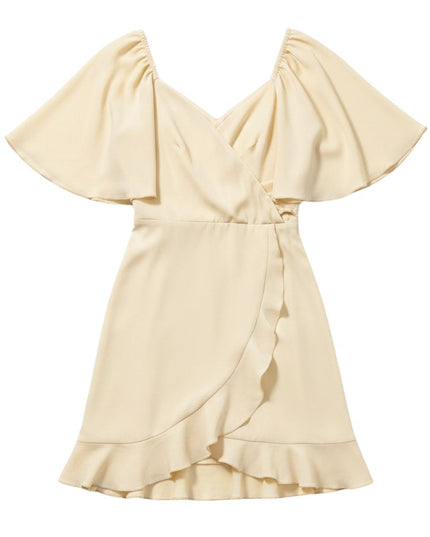 Elegant wrap-front midi dress with short sleeves