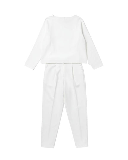 Women’s Two-Piece Set with Wide-Neck Top and Tapered Trousers