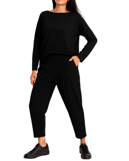 Women’s Two-Piece Set with Wide-Neck Top and Tapered Trousers