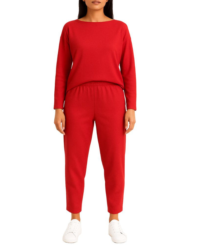 Women’s Two-Piece Set with Wide-Neck Top and Tapered Trousers