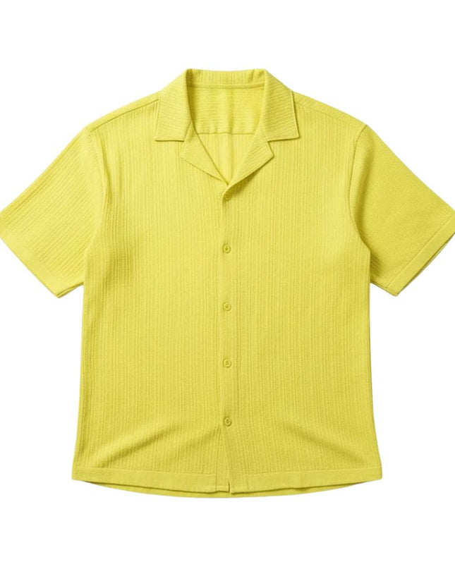 Men's short-sleeved shirt with a lapel collar and a textured surface