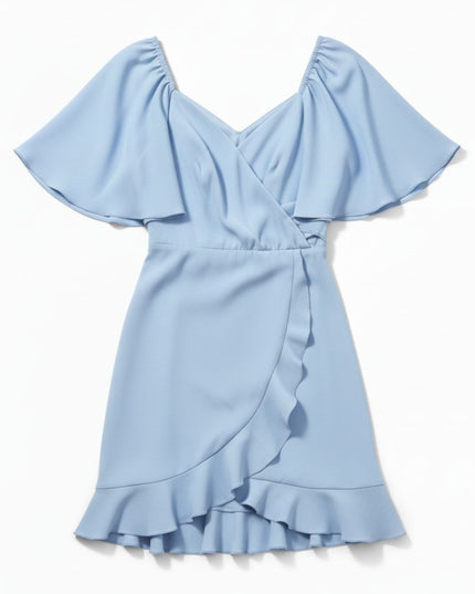 Elegant wrap-front midi dress with short sleeves