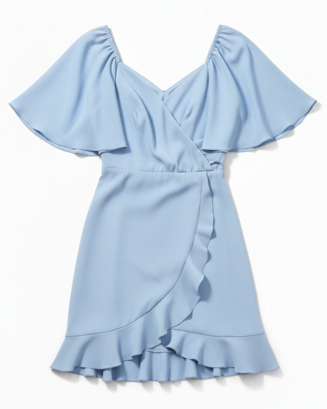 Elegant wrap-front midi dress with short sleeves