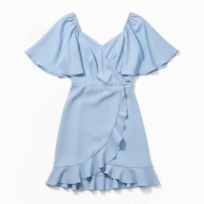Elegant wrap-front midi dress with short sleeves