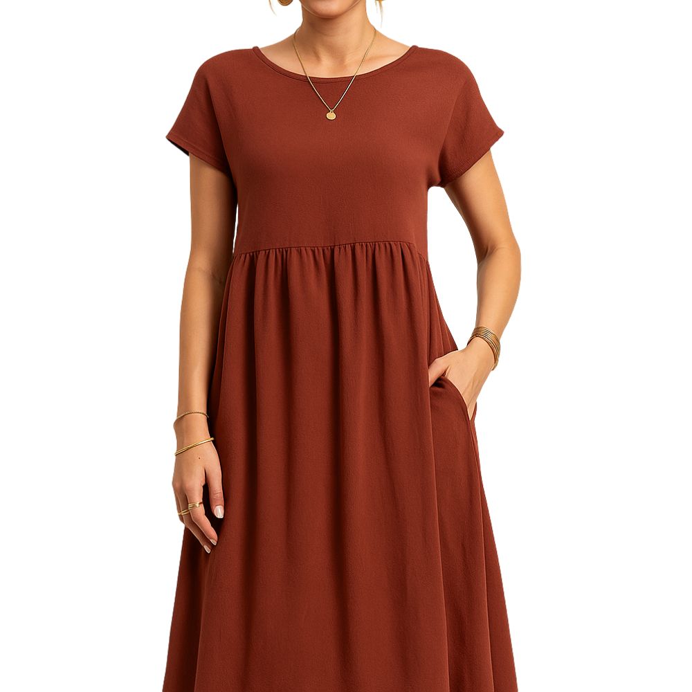 Women’s Long Dress with Short Sleeves and Loose Fit
