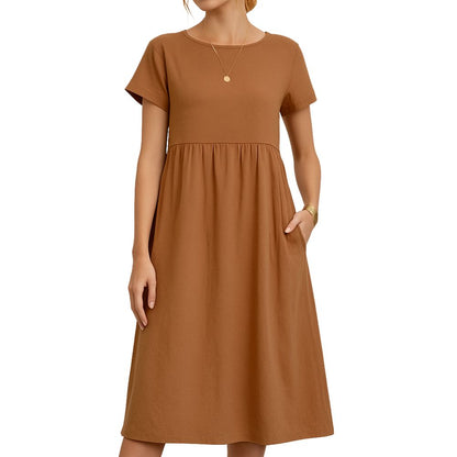 Women’s Long Dress with Short Sleeves and Loose Fit