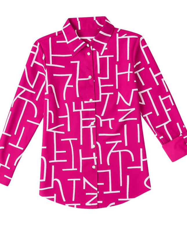 Women's blouse with pattern and button placket