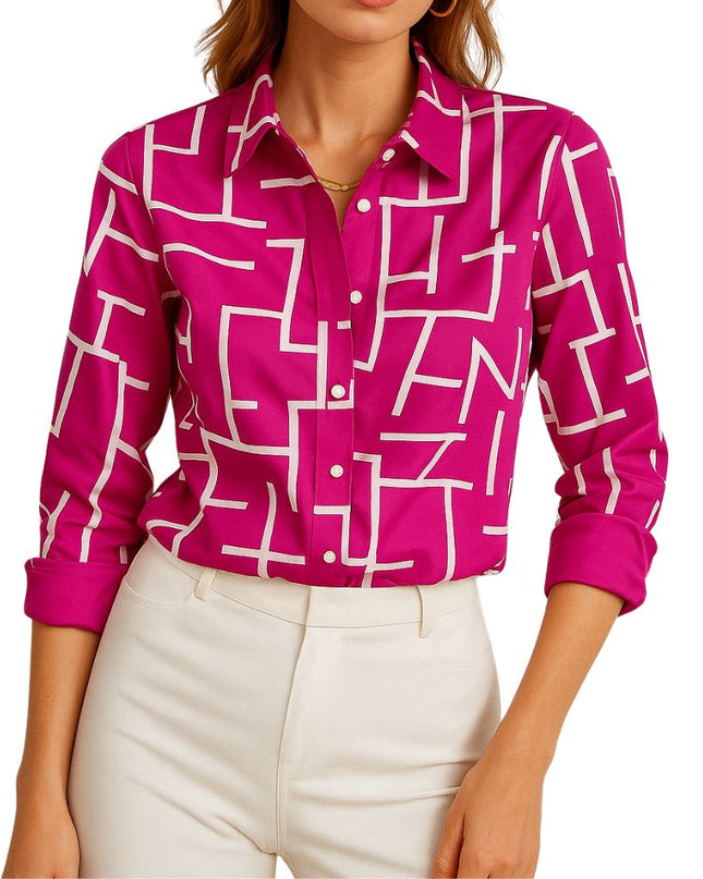 Women's blouse with pattern and button placket