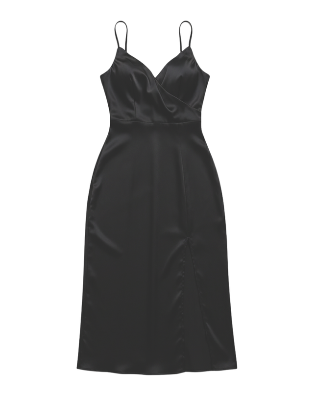 Dress with waterfall neckline and side slit