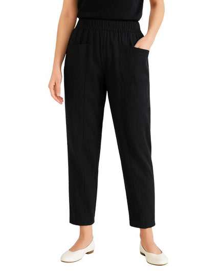 Straight-cut trousers with an elastic waistband and a simple design
