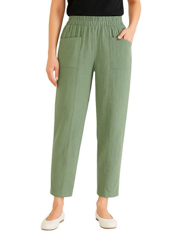 Straight-cut trousers with an elastic waistband and a simple design