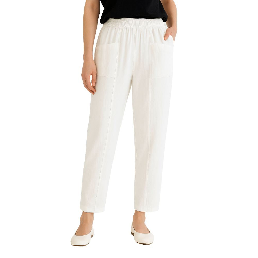 Straight-cut trousers with an elastic waistband and a simple design