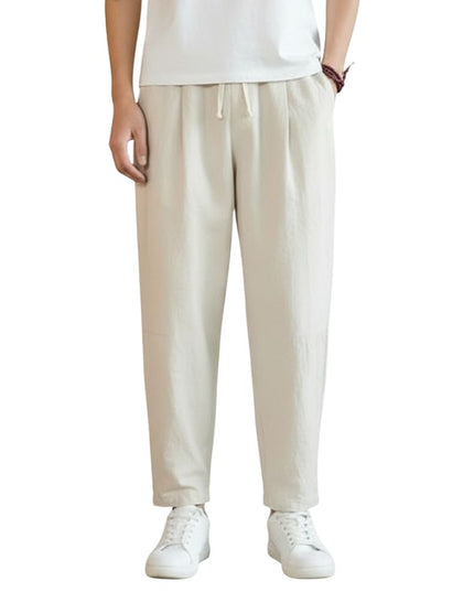 Lightweight men's leisure trousers with elastic waistband and straight cut