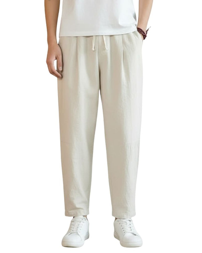 Lightweight men's leisure trousers with elastic waistband and straight cut