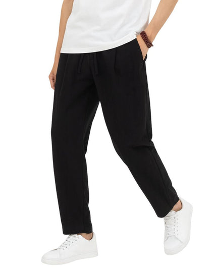 Lightweight men's leisure trousers with elastic waistband and straight cut