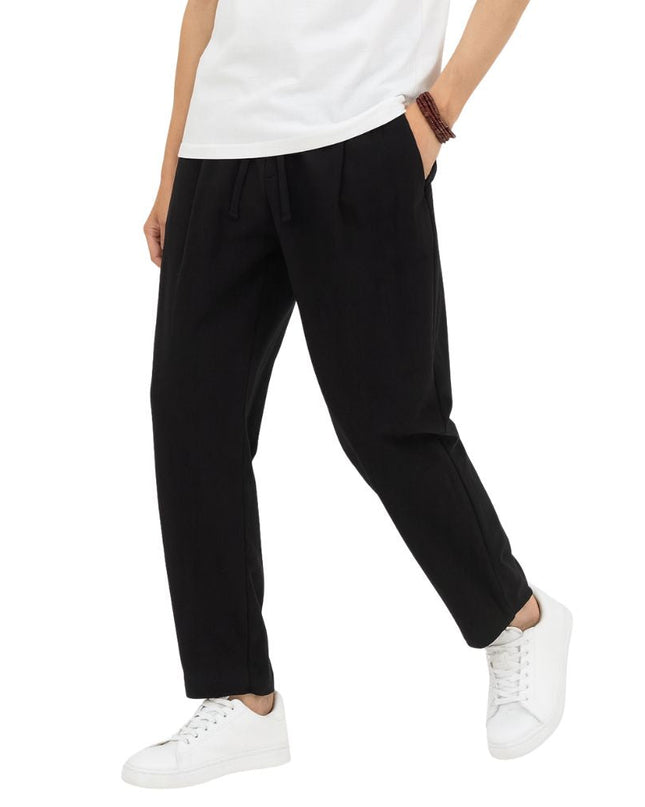 Lightweight men's leisure trousers with elastic waistband and straight cut