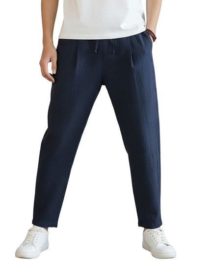 Lightweight men's leisure trousers with elastic waistband and straight cut