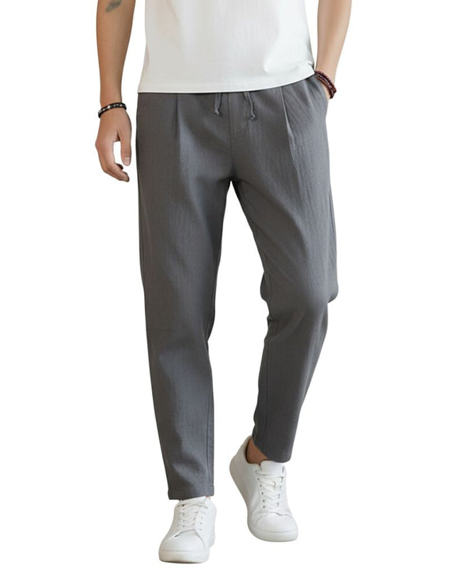 Lightweight men's leisure trousers with elastic waistband and straight cut