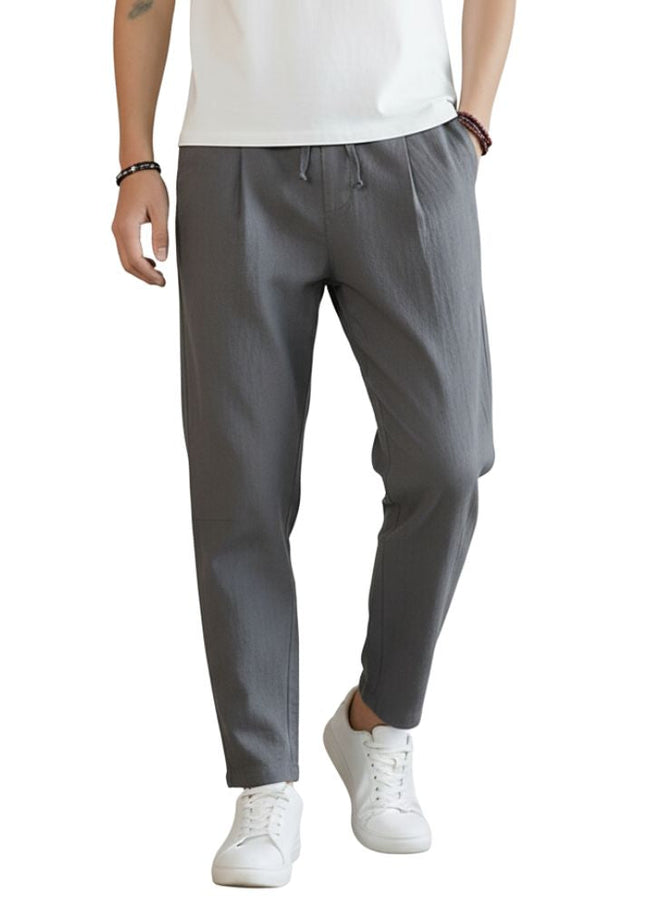 Lightweight men's leisure trousers with elastic waistband and straight cut