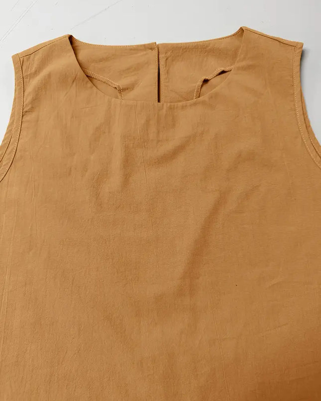 Sleeveless top with round neckline