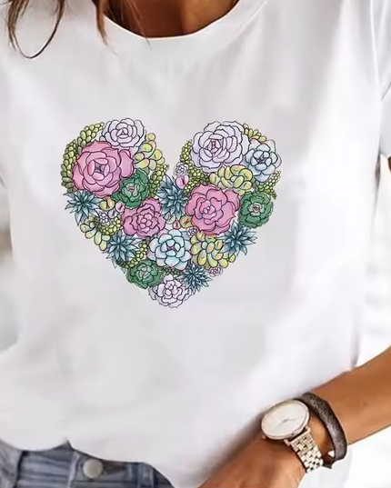 Printed short-sleeved T-shirt with round neckline