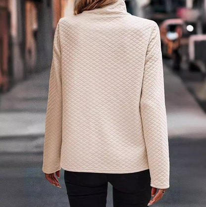 Women’s Long-Sleeved Quilted Top with Raised Collar