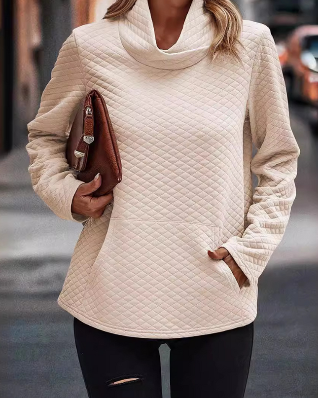 Women’s Long-Sleeved Quilted Top with Raised Collar