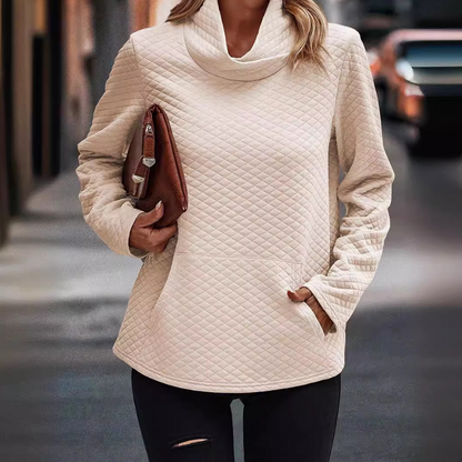 Women’s Long-Sleeved Quilted Top with Raised Collar