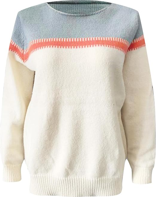 Knitted sweater with contrasting upper panel and stripe detail