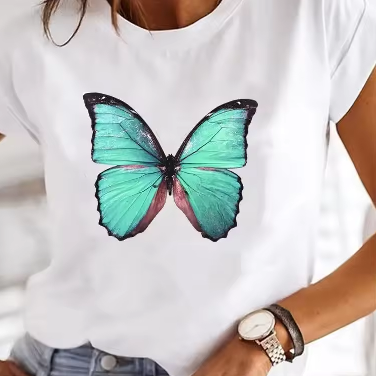 Printed short-sleeved T-shirt with round neckline