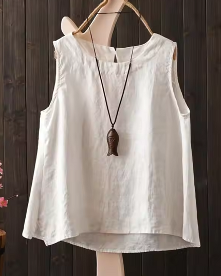 Sleeveless top with round neckline