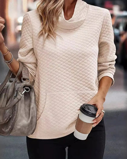 Women’s Long-Sleeved Quilted Top with Raised Collar