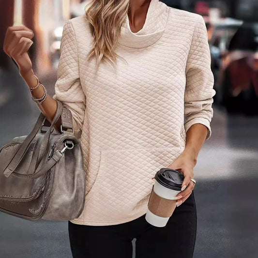 Women’s Long-Sleeved Quilted Top with Raised Collar