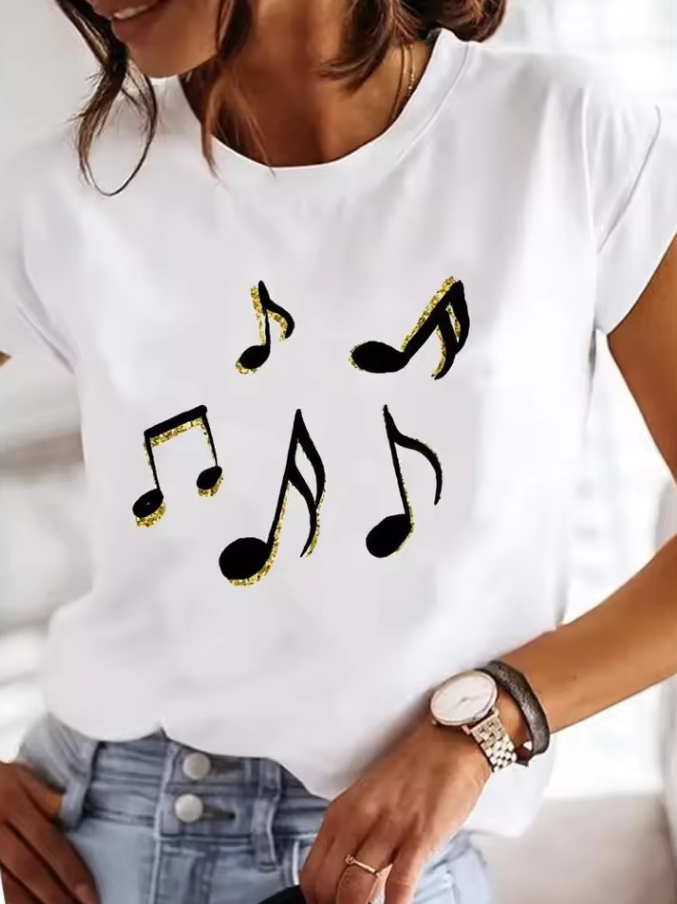 Printed short-sleeved T-shirt with round neckline