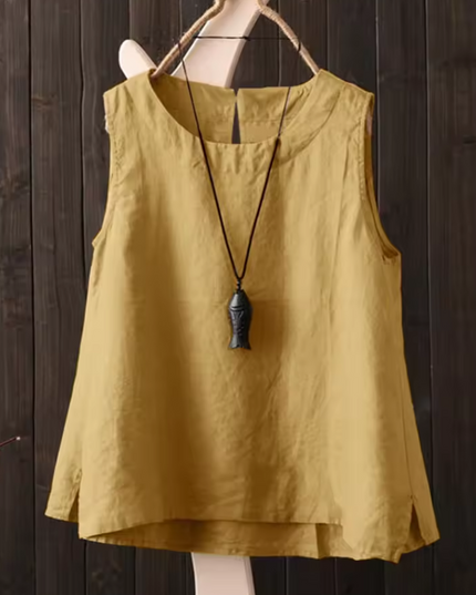 Sleeveless top with round neckline