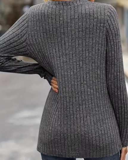 Knitted ribbed sweater with V-neck and buttons